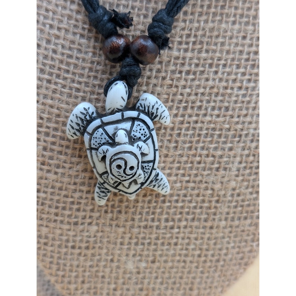 Boho Sea Turtle Pendant Necklace Adjustable Cord‎ Beach Coastal Tribal Hippie...